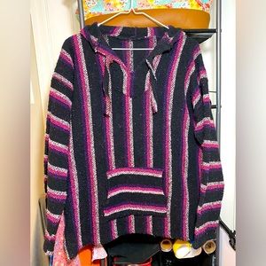 Mexican Baja Pink, Purple, & Black Stripe Medium Hoodie Pullover